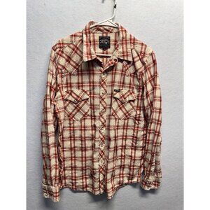 Southern Thread Mens Red/White Plaid Button-Up Western Shirt Size L 100% Cotton